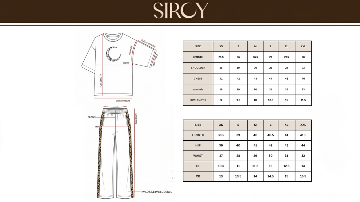 AETHER CO-ORD SET size chart