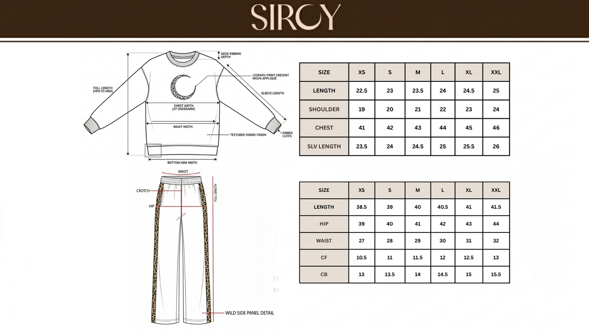 ECLIPSE CO-ORD SET size chart