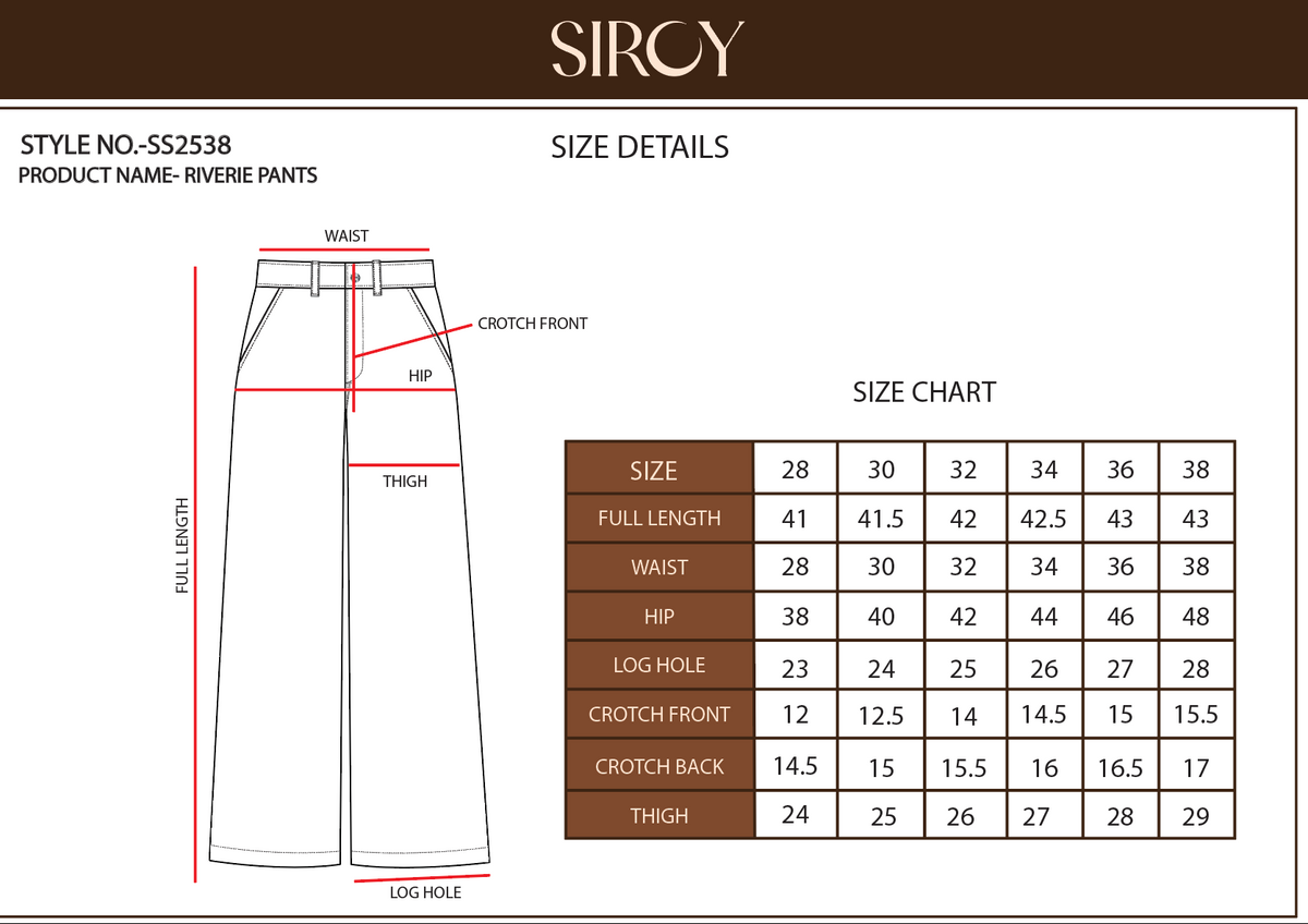 Reverie Pant size chart