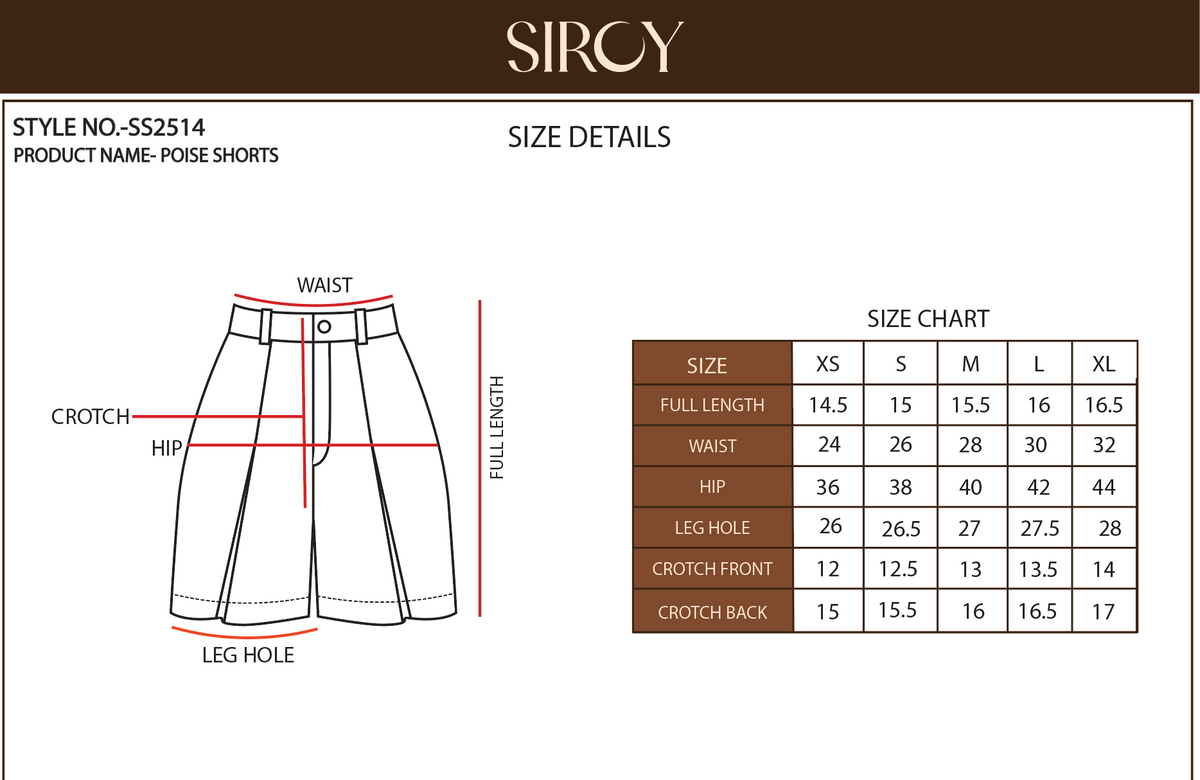 Poise Shorts size chart